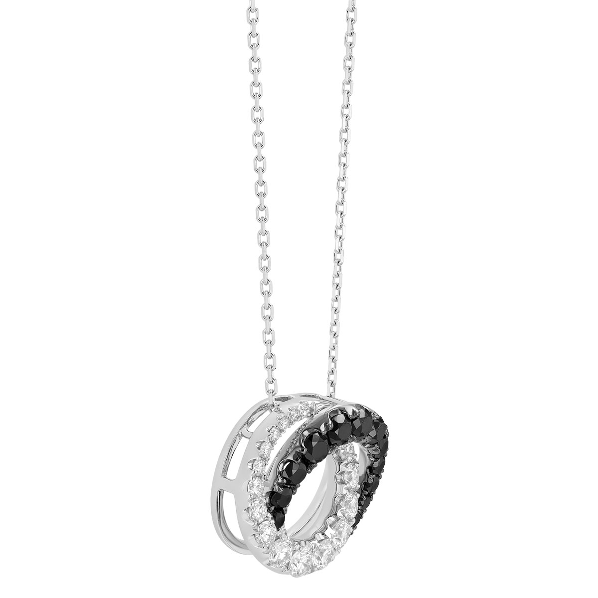 Frederic Sage Black & White Diamond Graduated Interlocking Circle Duo Necklace in White Gold