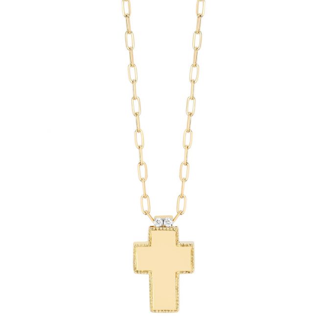 Frederic Sage Firenze Yellow Gold Cross Pendant with Diamond Accents