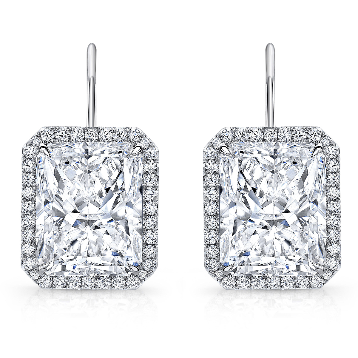 Rahaminov Radiant Diamond Halo Drop Earrings in 18K White Gold