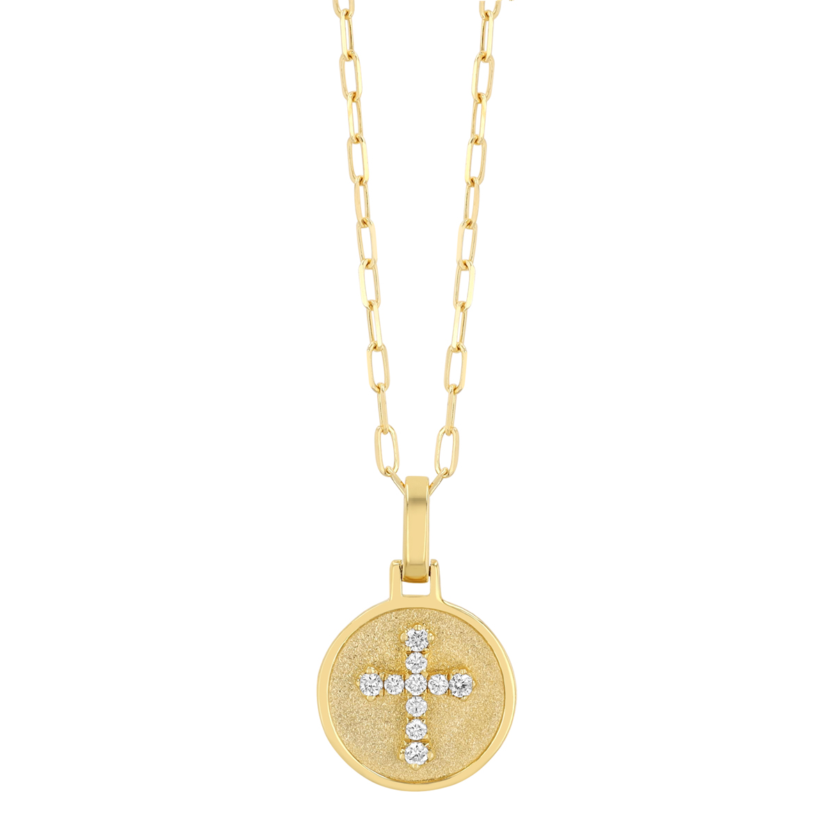 Frederic Sage Diamond Cross Circle Pendant in Yellow Gold