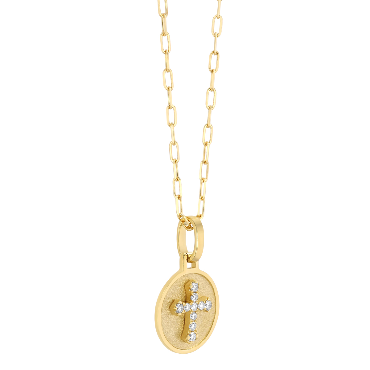 Frederic Sage Diamond Cross Circle Pendant in Yellow Gold