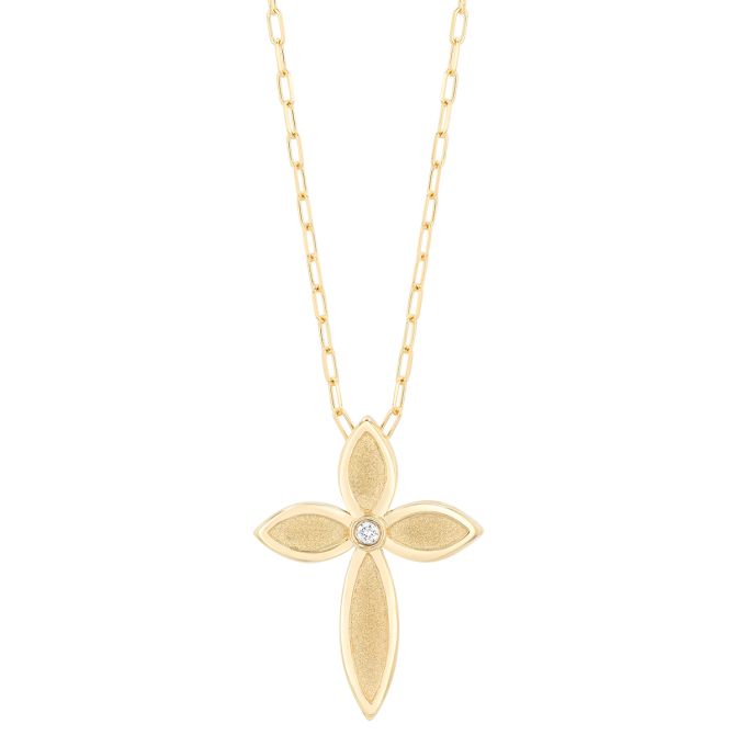 Frederic Sage Yellow Gold Cross Pendant with Diamond Accent, 18"
