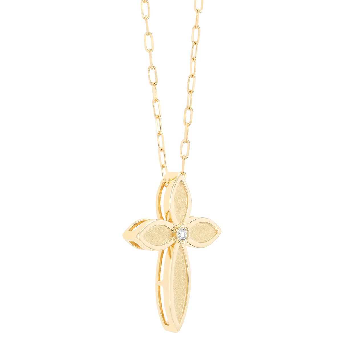 Frederic Sage Yellow Gold Cross Pendant with Diamond Accent, 18