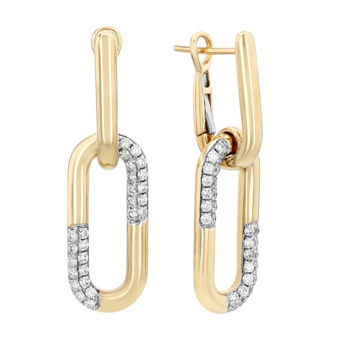Frederic Sage Diamond Pavé & Yellow Gold Paperclip Link Dangle Earrings
