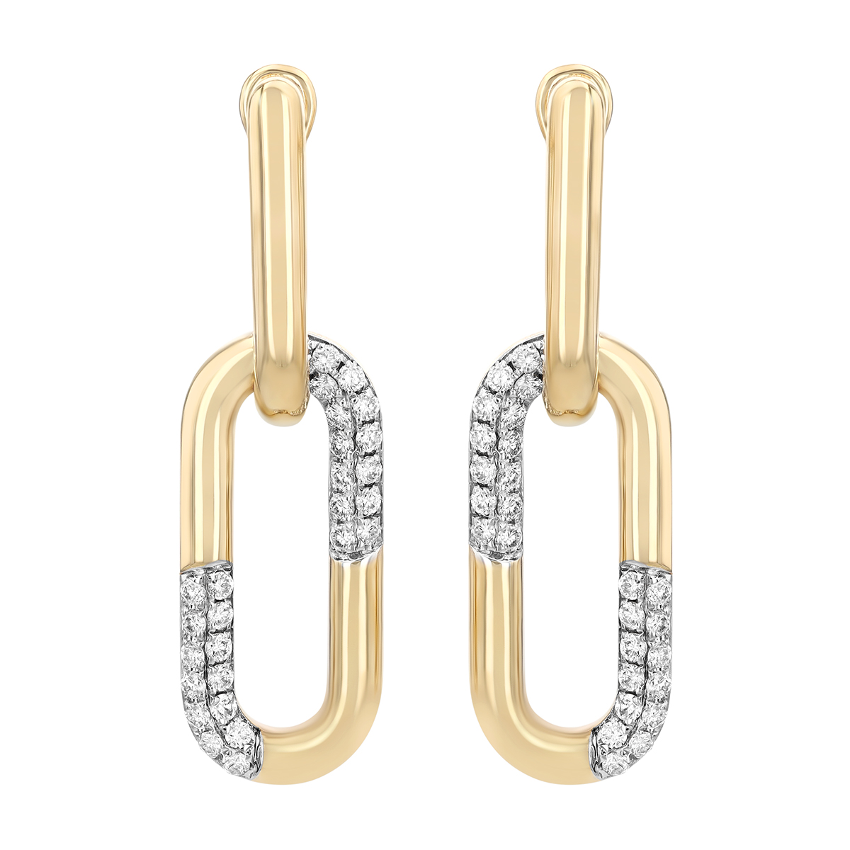 Frederic Sage Diamond Pavé & Yellow Gold Paperclip Link Dangle Earrings