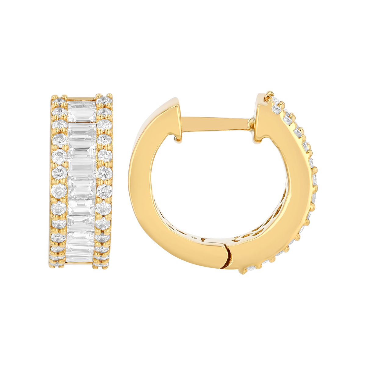 Frederic Sage Baguette & Round Diamond Huggie Hoop Earrings in Yellow Gold