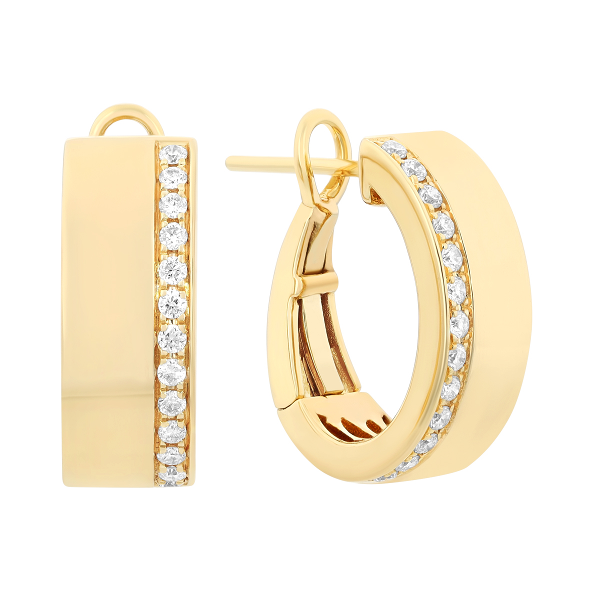 Frederic Sage Diamond Line & Yellow Gold Oval Hoop Earrings