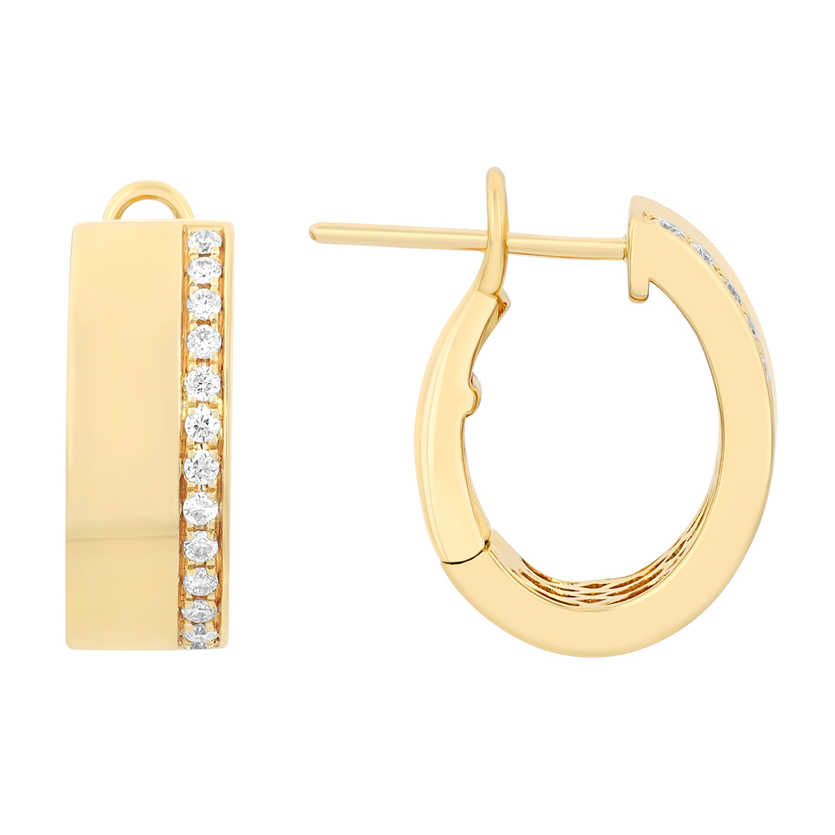 Frederic Sage Diamond Line & Yellow Gold Oval Hoop Earrings