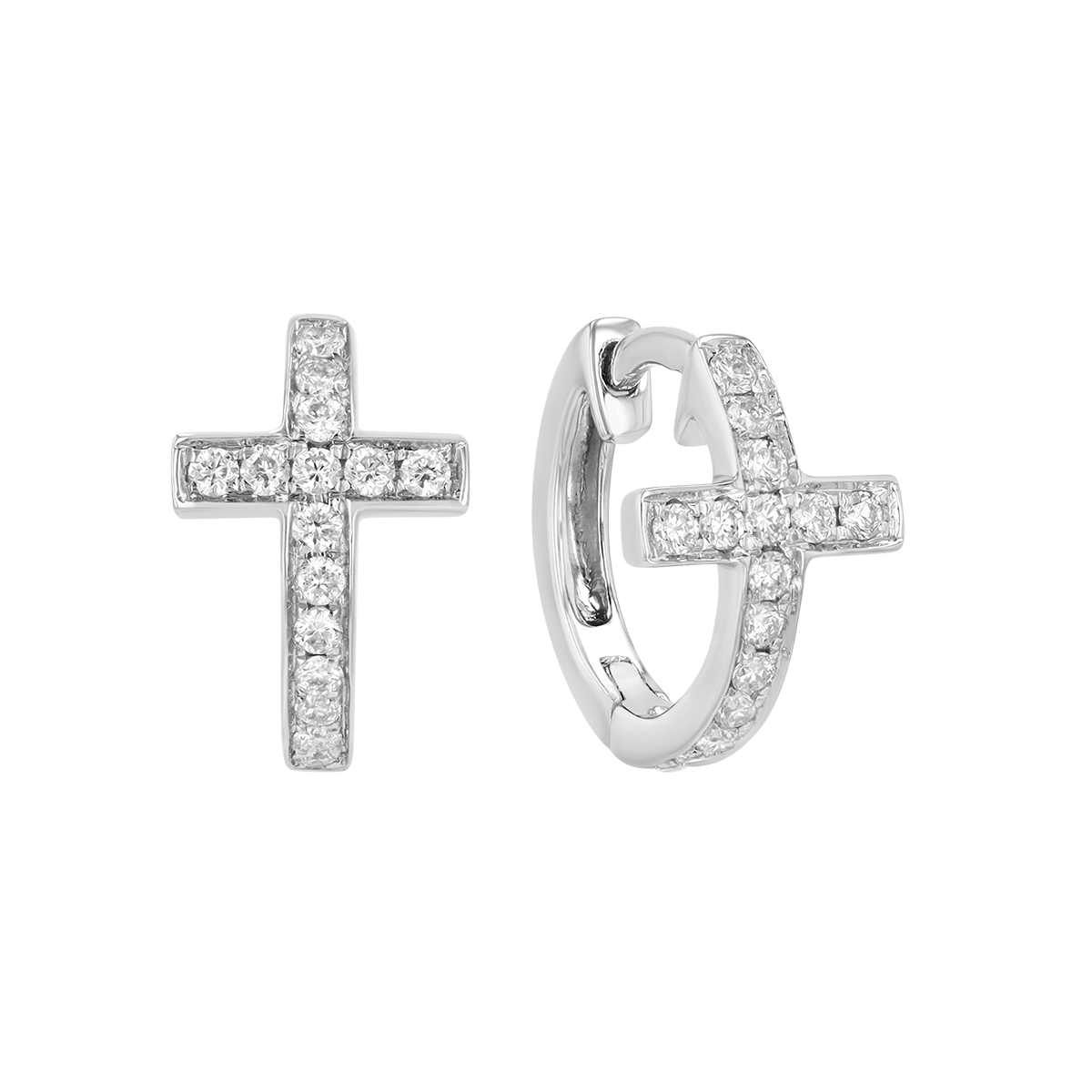 Frederic Sage Diamond Cross Huggie Hoop Earrings in White Gold