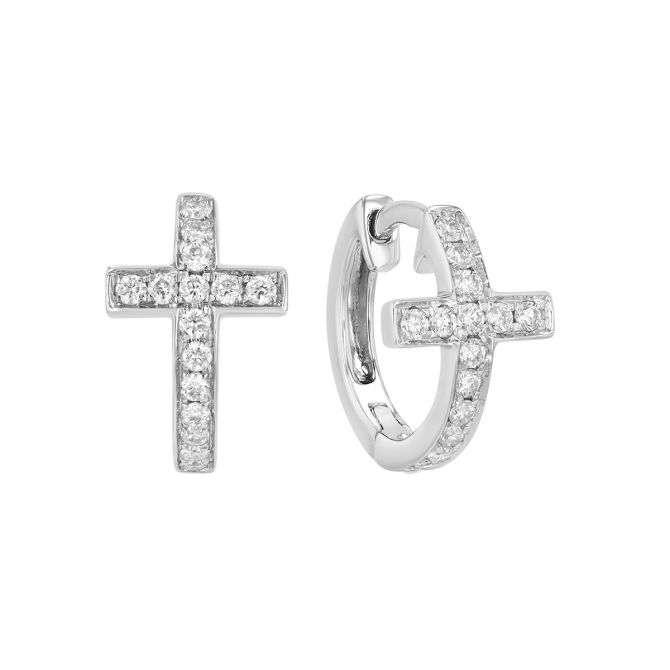 Frederic Sage Diamond Cross Huggie Hoop Earrings in White Gold