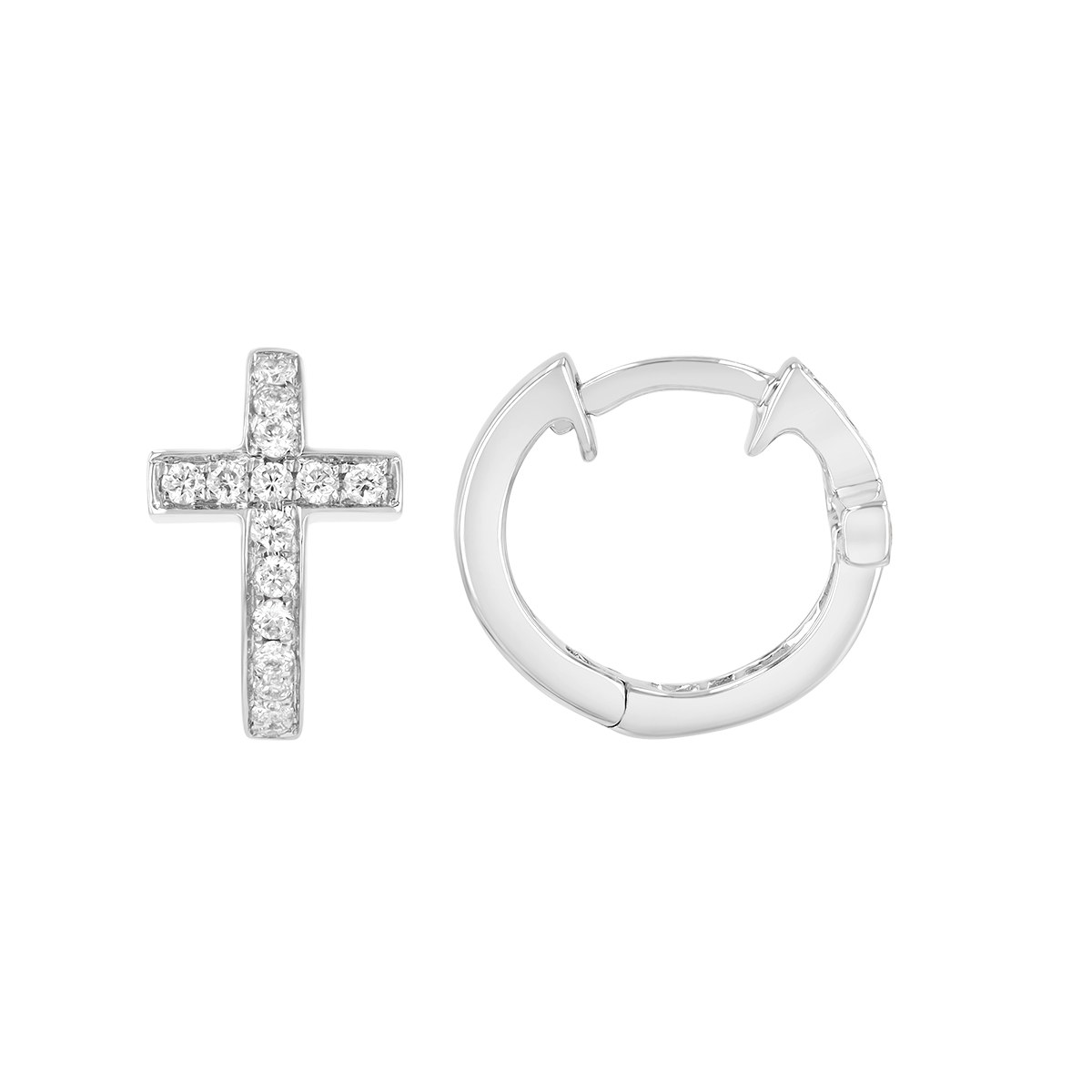 Frederic Sage Diamond Cross Huggie Hoop Earrings in White Gold