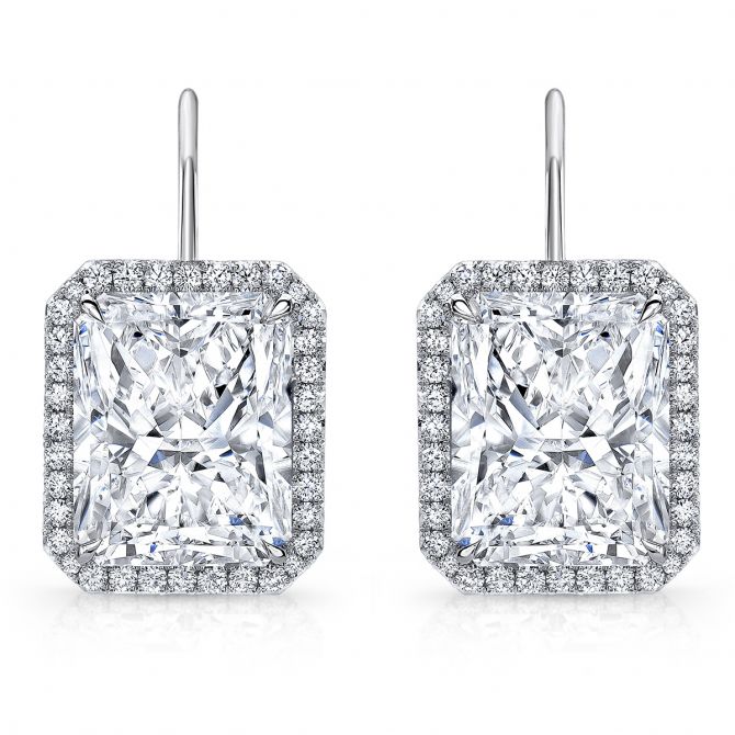 Rahaminov Radiant Diamond Halo Drop Earrings in 18K White Gold