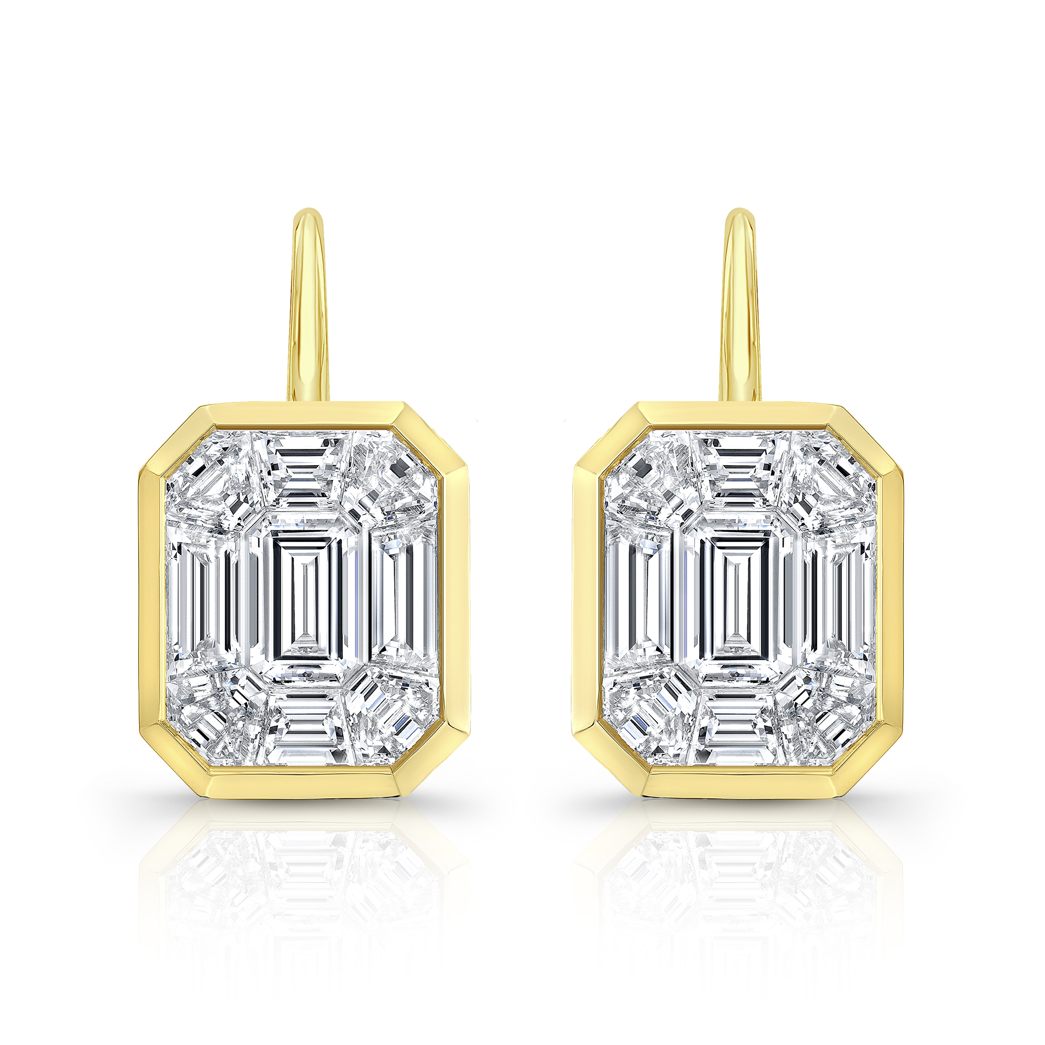 Rahaminov Diamond Illusion Mosaic Bezel Set Drop Earrings in 18K Yellow Gold