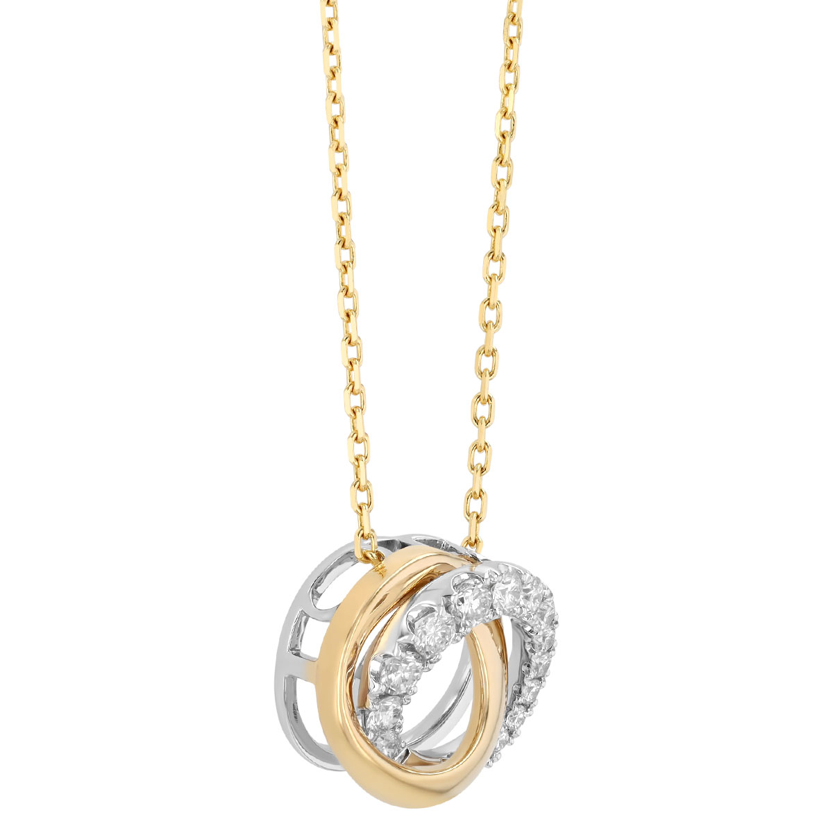 Frederic Sage Graduated Diamond Interlocking Circle Duo Necklace in Two Tone, 18