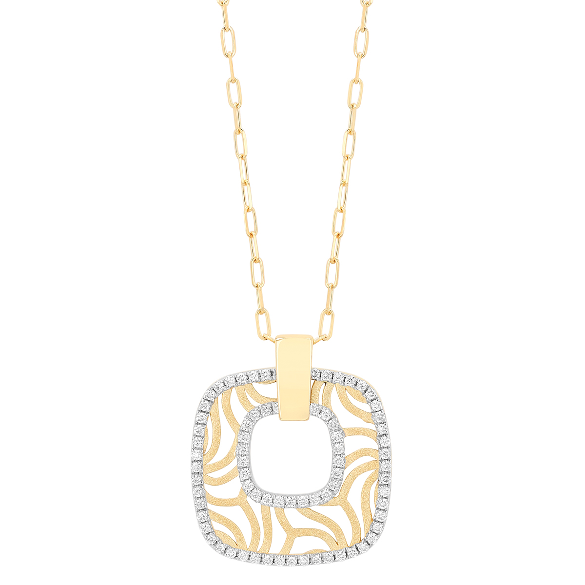 Frederic Sage Diamond Swirl Square Pendant in Yellow Gold, 18