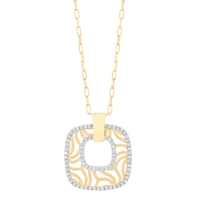 Frederic Sage Diamond Swirl Square Pendant in Yellow Gold, 18"
