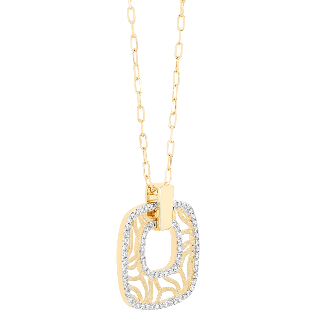 Frederic Sage Diamond Swirl Square Pendant in Yellow Gold, 18