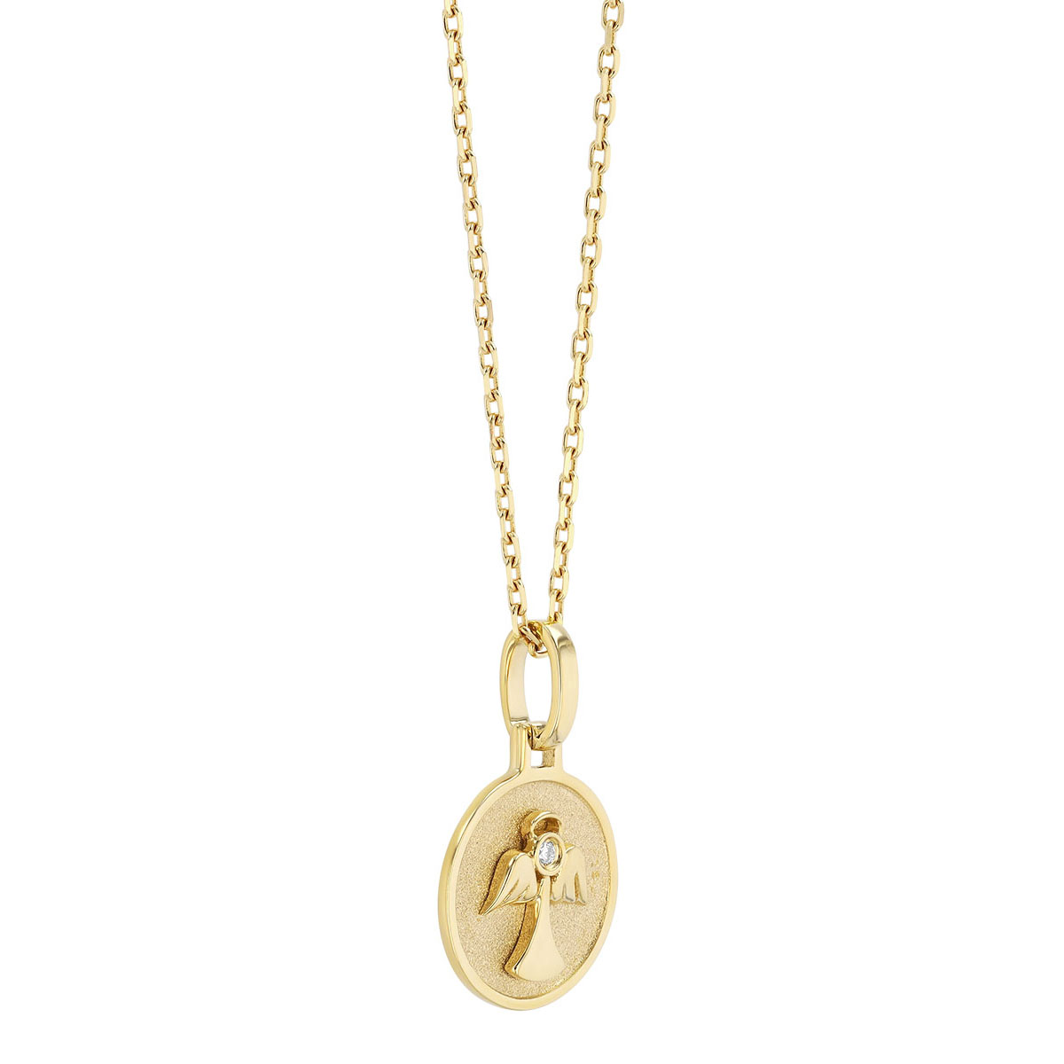 Frederic Sage Angel Disc Pendant with Diamond Accent in Yellow Gold, 18