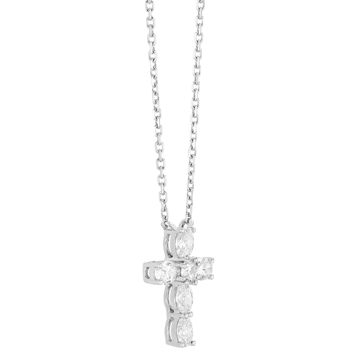 Frederic Sage Oval Diamond Cross Pendant in White Gold, 17
