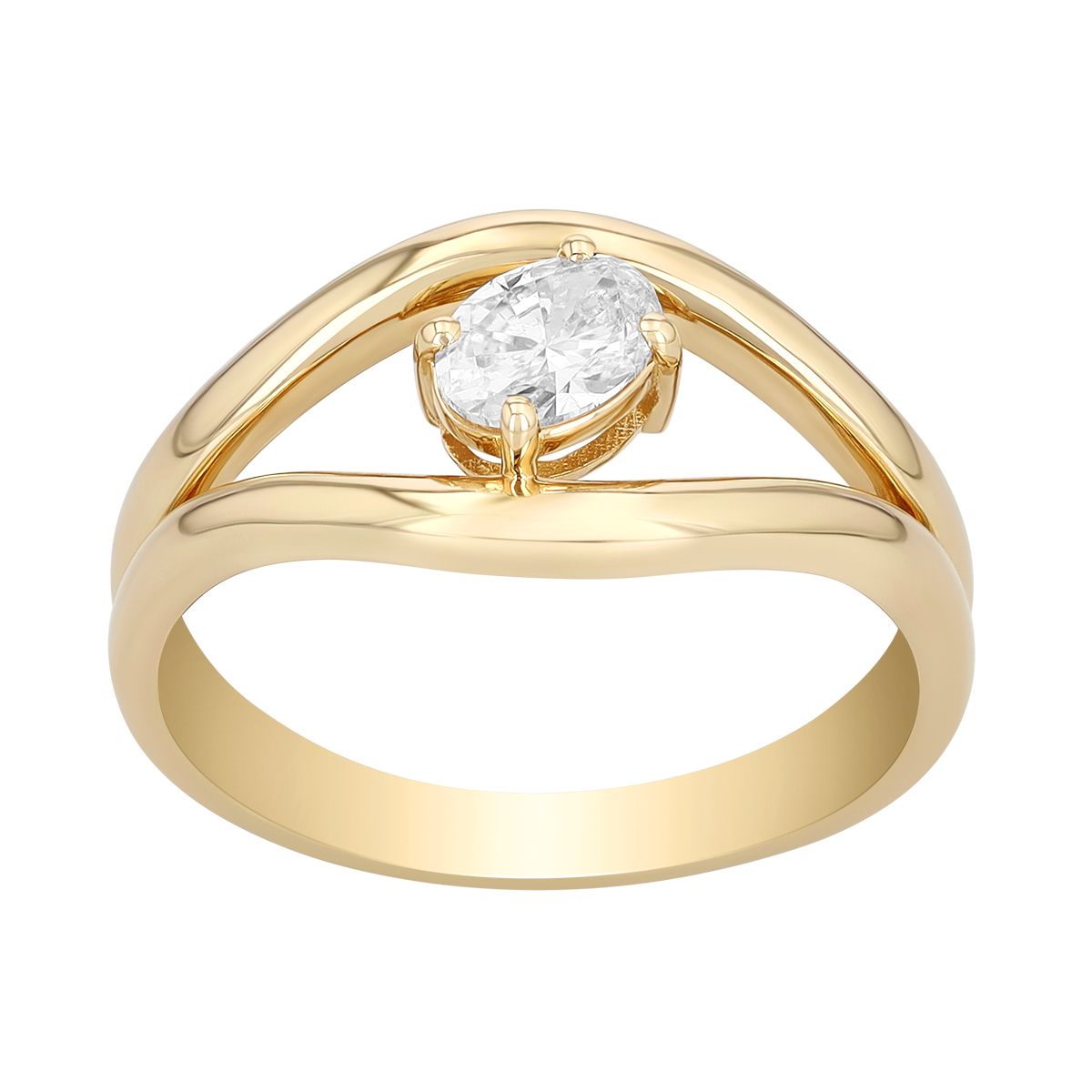Oval Diamond Split Band Ring in Yellow Gold