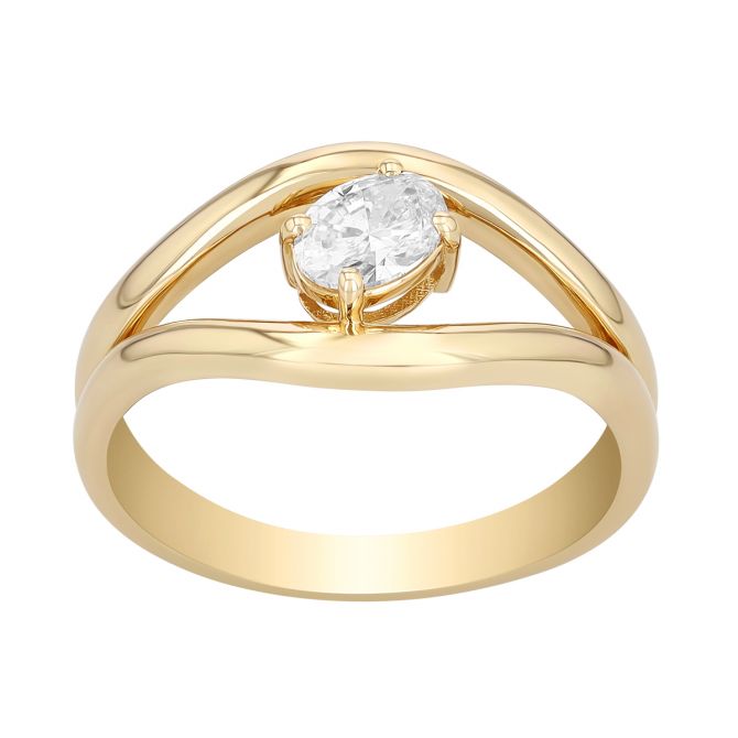Oval Diamond Split Band Ring in Yellow Gold