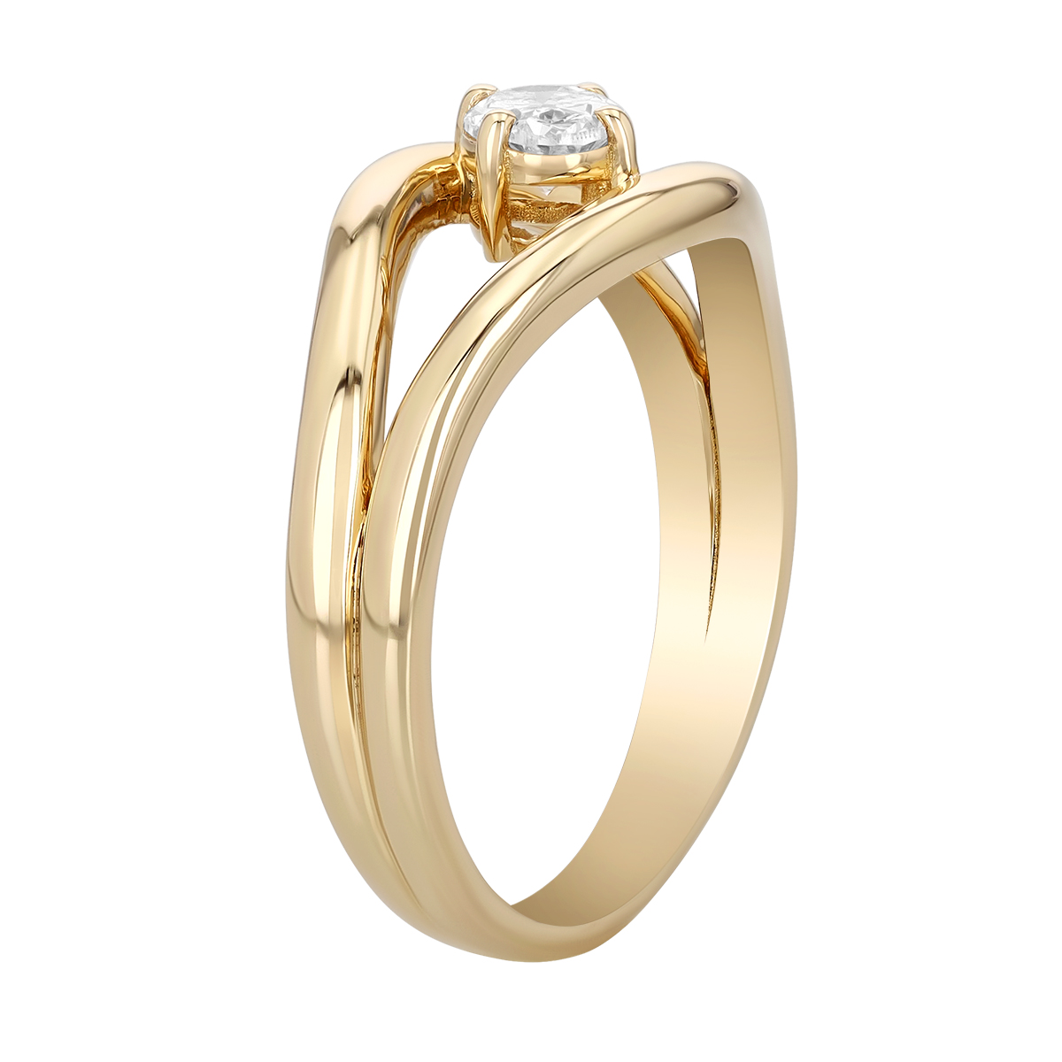 Oval Diamond Split Band Ring in Yellow Gold