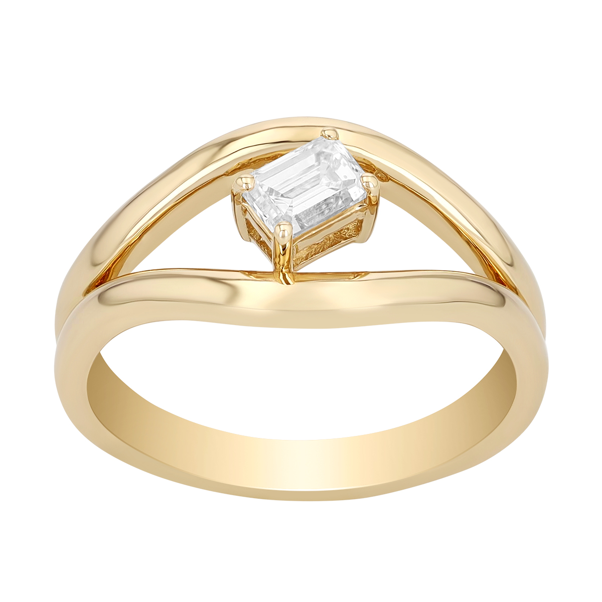 Emerald Cut Diamond Split Band Ring in Yellow Gold