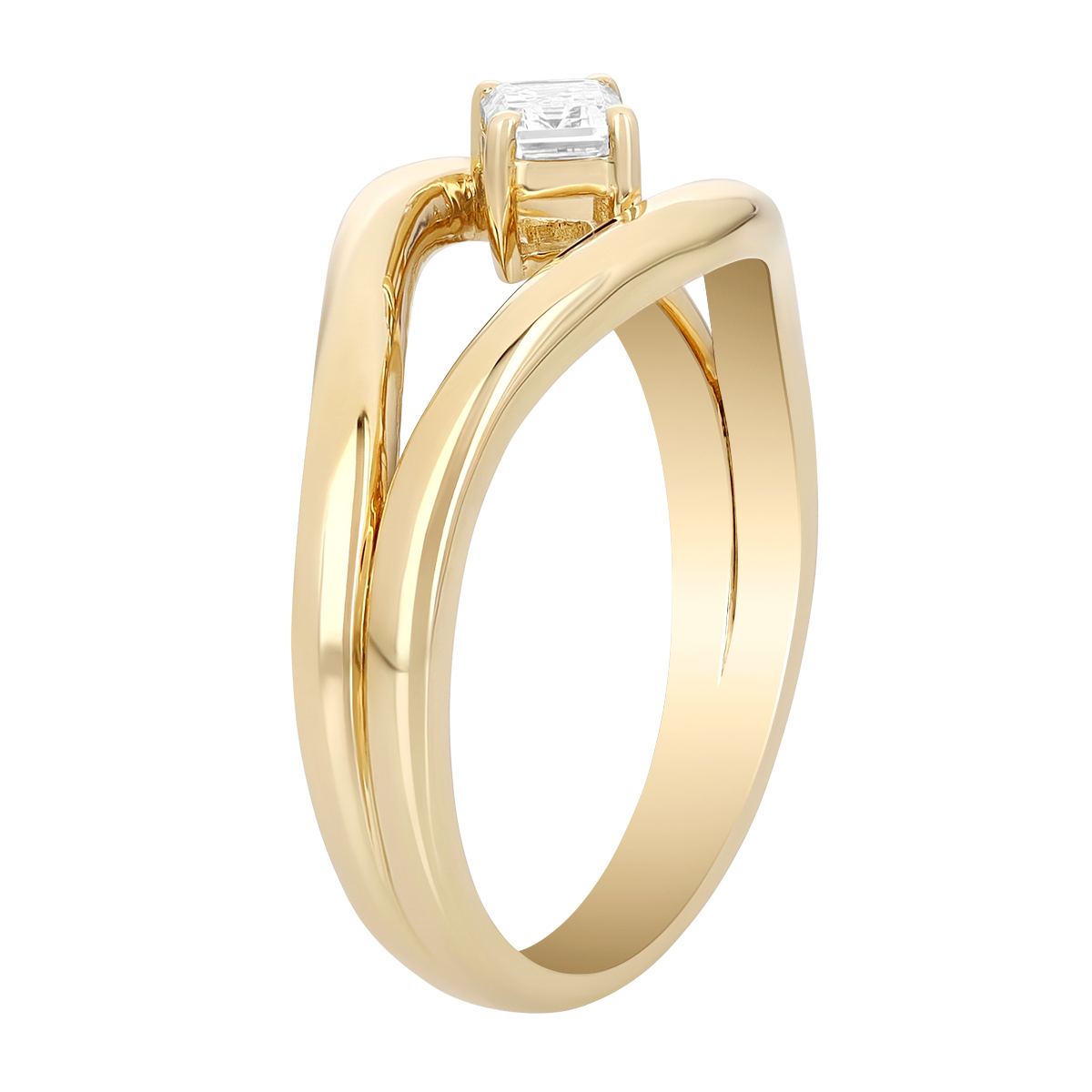 Emerald Cut Diamond Split Band Ring in Yellow Gold