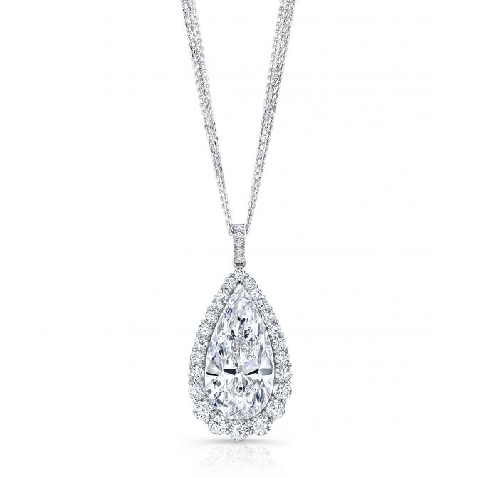 Rahaminov Pear Shaped Diamond Halo Pendant in 18K White Gold, 18"