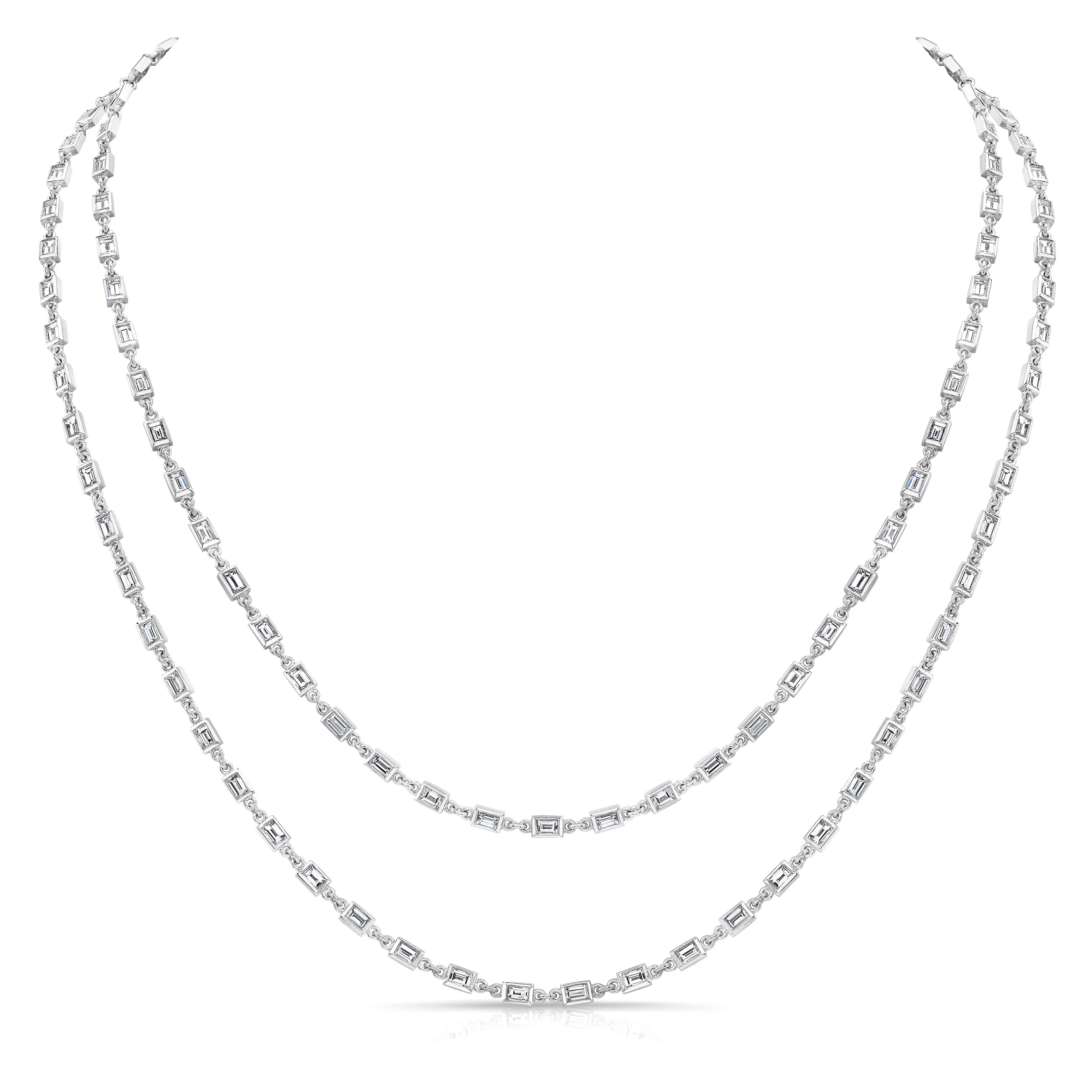 Rahaminov Diamond Baguette Station By the Yard Necklace in 18K White Gold, 36