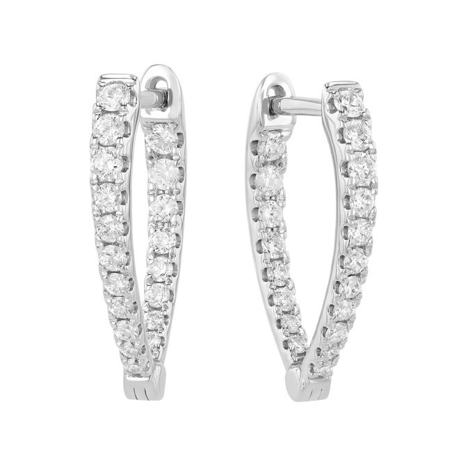 Graduated Diamond In & Out V-Hoop Earrings in White Gold