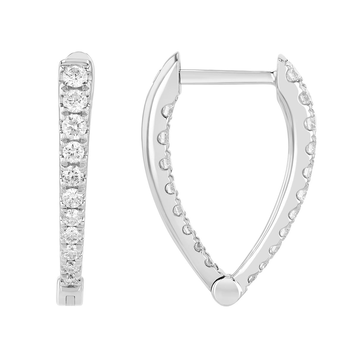 Graduated Diamond In & Out V-Hoop Earrings in White Gold