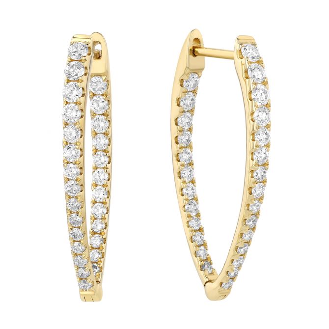 Graduated Diamond In & Out V-Hoop Earrings in Yellow Gold