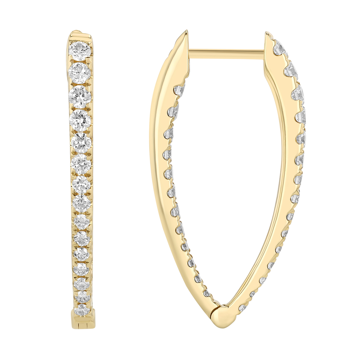 Graduated Diamond In & Out V-Hoop Earrings in Yellow Gold