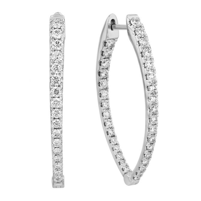 Graduated Diamond In & Out Marquise Shape Hoop Earrings in White Gold