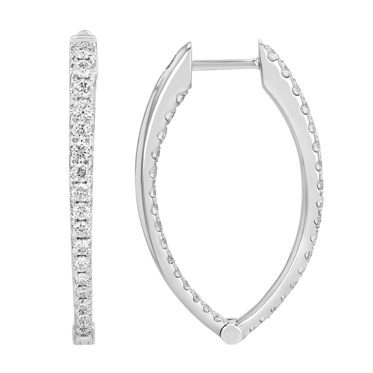 Graduated Diamond In & Out Marquise Shape Hoop Earrings in White Gold