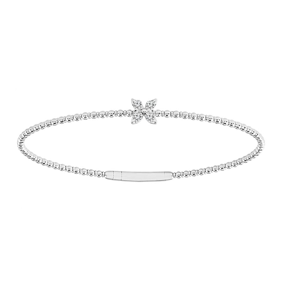 iDD Flexie Diamond Flower Beaded Flexible Bracelet in White Gold, 6.75