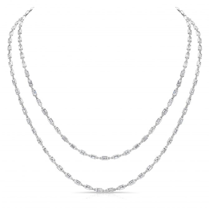 Rahaminov Diamond Baguette Station By the Yard Necklace in 18K White Gold, 36"