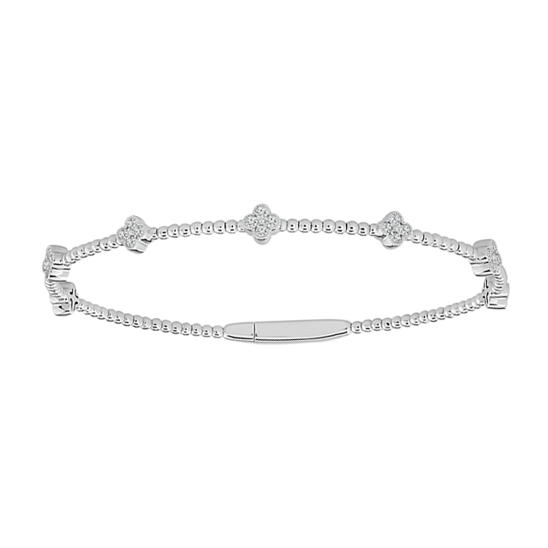 iDD Flexie Diamond Cluster Floral Station Flexible Beaded Bracelet in White Gold, 6.75