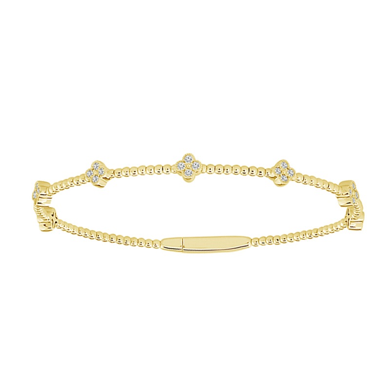 iDD Flexie Diamond Cluster Floral Station Flexible Beaded Bracelet in Yellow Gold, 6.75