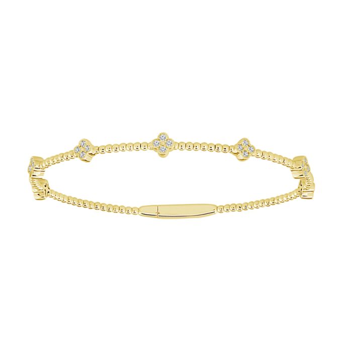 iDD Flexie Diamond Cluster Floral Station Flexible Beaded Bracelet in Yellow Gold, 6.75"