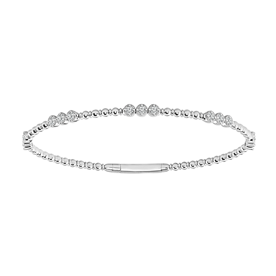iDD Flexie Diamond Trio 5 Station Beaded Flexible Bracelet in White Gold, 6.75