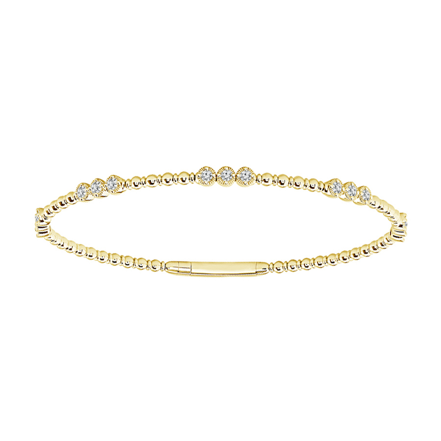 iDD Flexie Diamond Trio 5 Station Beaded Flexible Bracelet in Yellow Gold, 6.75