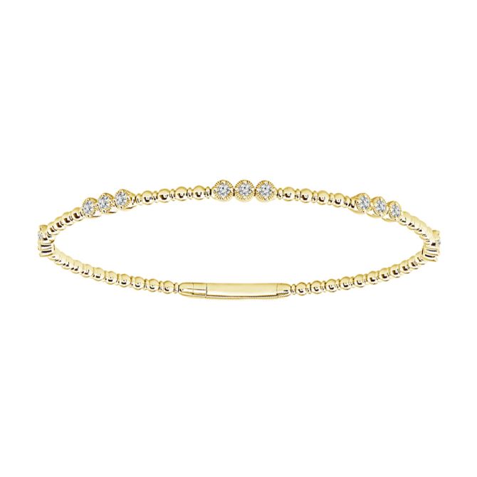 iDD Flexie Diamond Trio 5 Station Beaded Flexible Bracelet in Yellow Gold, 6.75"