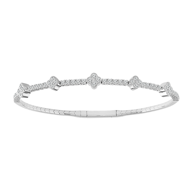 iDD Flexie Diamond Cluster Floral Station Flexible Bracelet in White Gold, 6.75