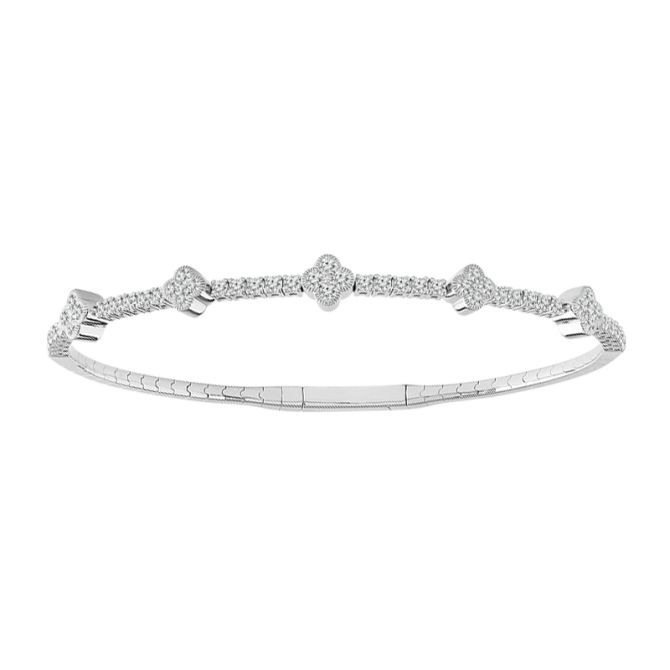 iDD Flexie Diamond Cluster Floral Station Flexible Bracelet in White Gold, 6.75"