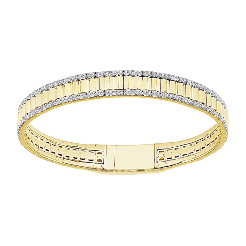 iDD Flexie Diamond & Ribbed Texture Square Edge Flexible Bracelet in Yellow Gold, 6.75
