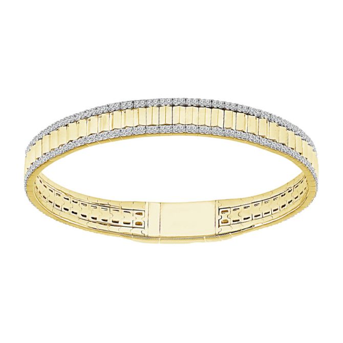 iDD Flexie Diamond & Ribbed Texture Square Edge Flexible Bracelet in Yellow Gold, 6.75"