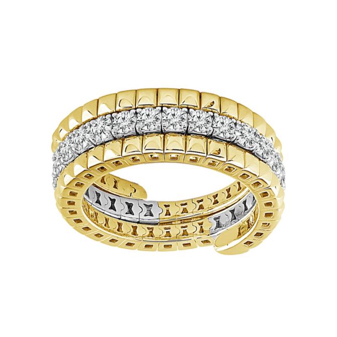 iDD Flexie Diamond & Yellow Gold Square Triple Wrap Flexible Ring in Two Tone