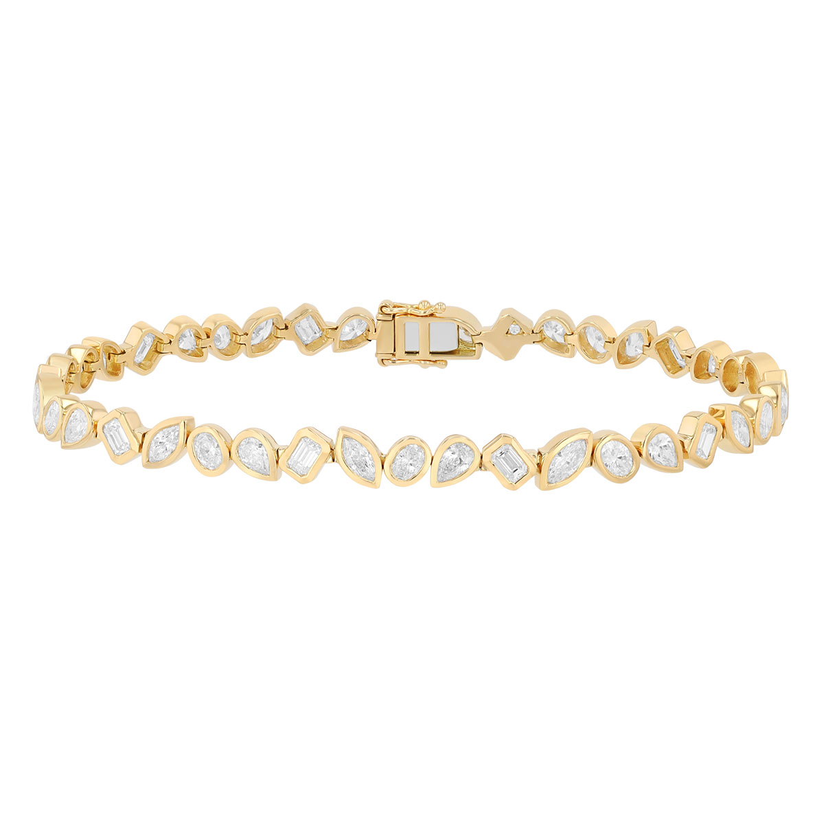 Bezel Set Mixed Shape Diamond Tennis Bracelet in Yellow Gold, 7